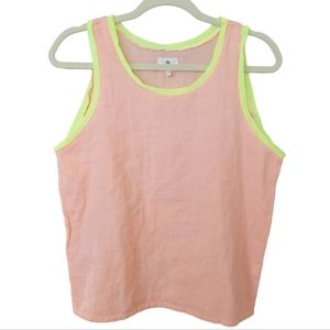 NWOT ANTHROPOLOGIE x SUNDRY Spring Peach Cotton Tank Top Yellow Lime Detail